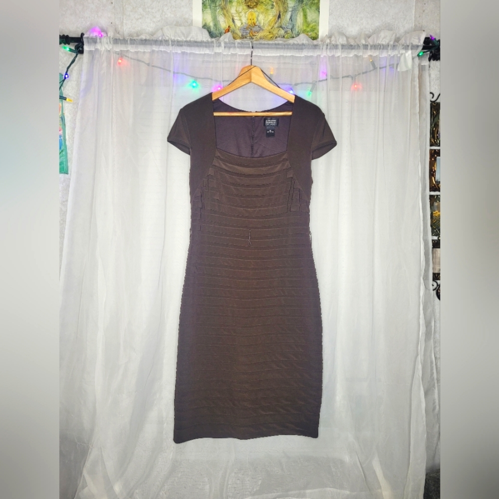 Adrianna Pepell Dress Size 12 Brown Tiered Ruffles Midi Party Cocktail